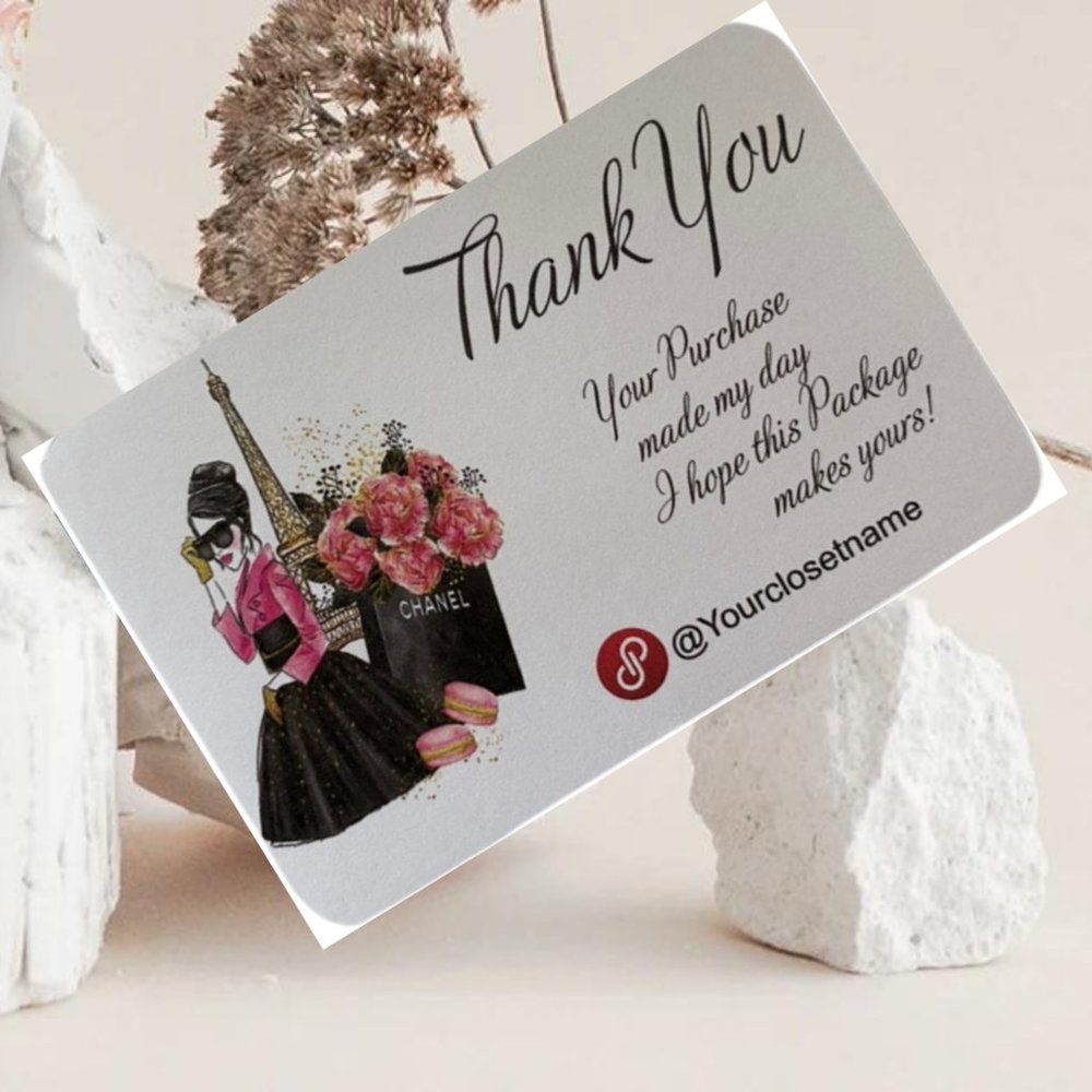 Thank you Cards, Thank You Card with  Paris Fashion Girl  Design Set of  100
